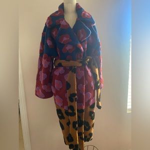 Farm Rio Mixed Leopards Fleece Coat Medium NWT